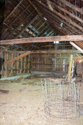 the inside of a hundred year old barn